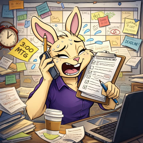 Illustration of a stressed bunny balancing a busy day